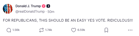 特朗普“大漂亮法案”在众议院受阻！五名共和党反对，另有八人未投票